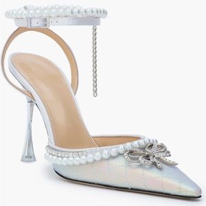 Mach & Mach Bow of Elizabeth Iridescent Imitation Pearl Pointed Toe Pump